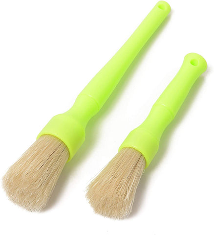 Grime Grabber Detailing Boar Hair Bristle Scrubbing Brushes for Automotive Interior and Exterior Cleaning (Small+Large Set)